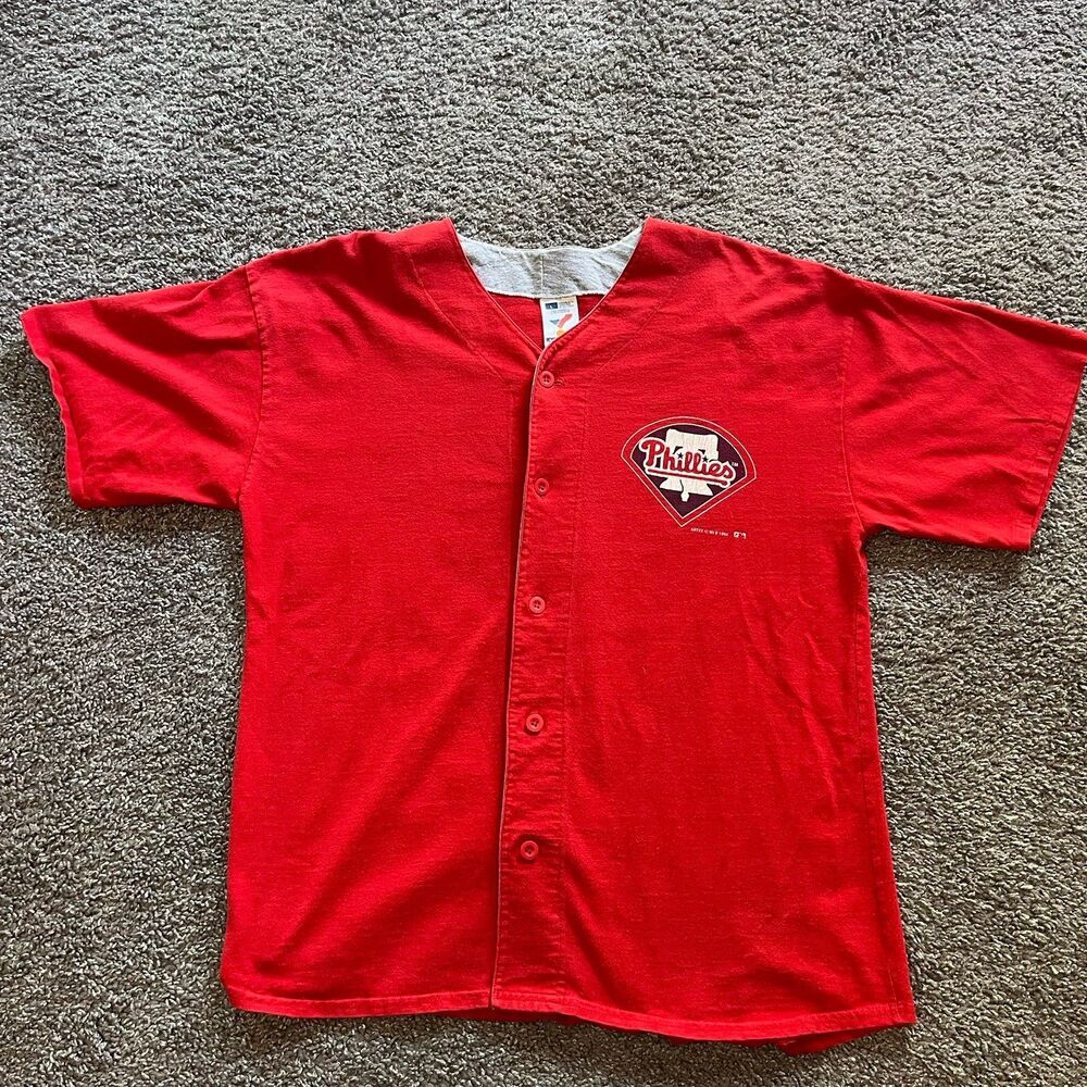 Vintage 90s Philadelphia Phillies Jersey Button Up Red MLB 1994 Artex Size Large